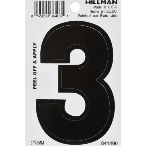 Hillman 3 in. Black Vinyl Self-Adhesive Number 3 1 pc (Pack of 6)