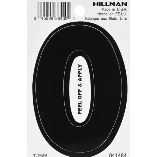Hillman 3 in. Black Vinyl Self-Adhesive Number 0 1 pc (Pack of 6)
