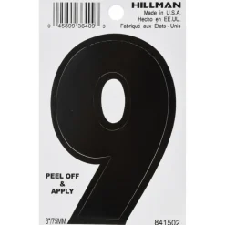 Hillman 3 in. Black Vinyl Self-Adhesive Number 9 1 pc (Pack of 6)