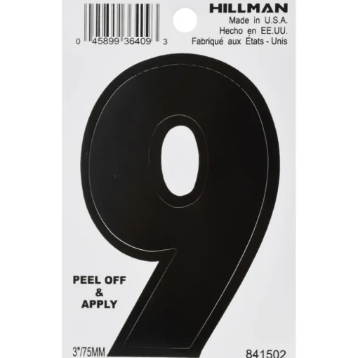 Hillman 3 in. Black Vinyl Self-Adhesive Number 9 1 pc (Pack of 6)