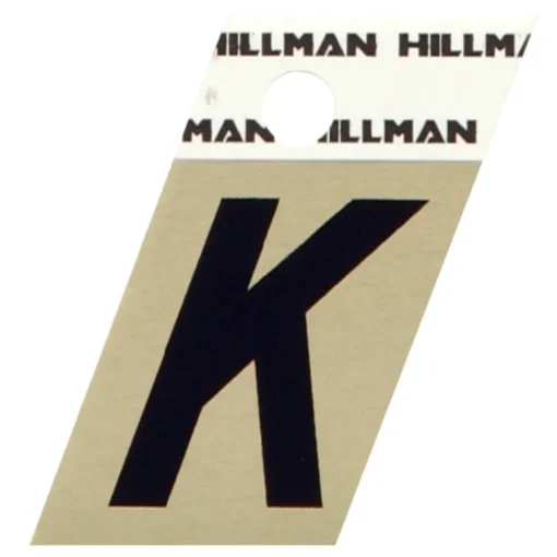 Hillman 1.5 in. Reflective Black Metal Self-Adhesive Letter K 1 pc (Pack of 6)