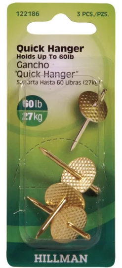 Hillman AnchorWire Brass-Plated One Piece Quick Hanger 60 lb. 3 pk (Pack of 10)