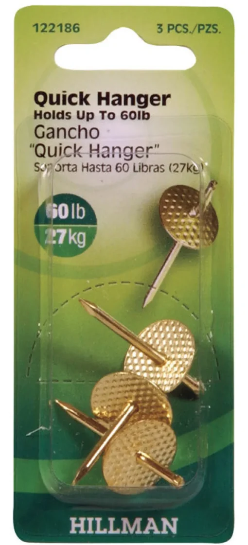 Hillman AnchorWire Brass-Plated One Piece Quick Hanger 60 lb. 3 pk (Pack of 10)