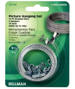 Hillman AnchorWire Steel-Plated Steel Picture Hanging Set 5 lb. 5 pk Conventional (Pack of 10)