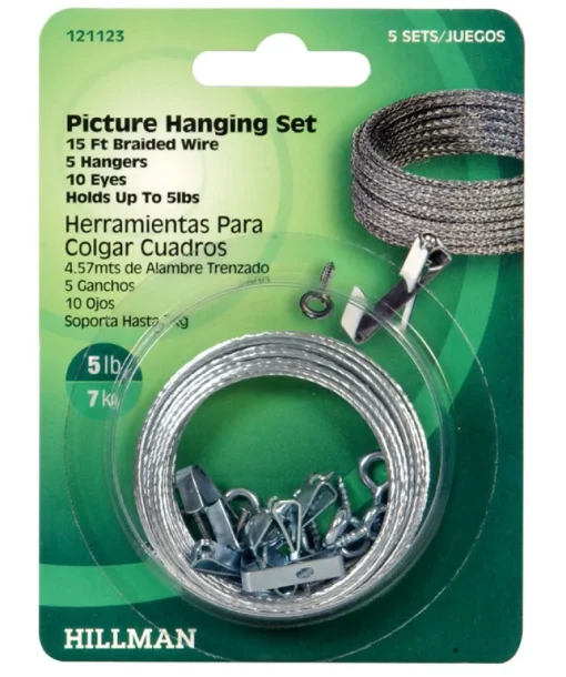 Hillman AnchorWire Steel-Plated Steel Picture Hanging Set 5 lb. 5 pk Conventional (Pack of 10)