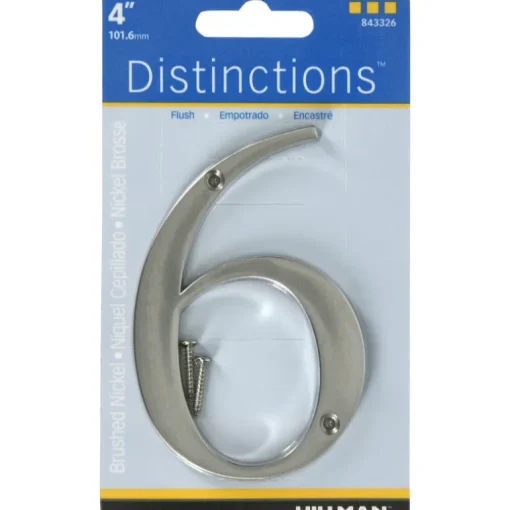 Hillman Distinctions 4 in. Silver Brushed Nickel Screw-On Number 6 1 pc (Pack of 3)