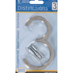 Hillman Distinctions 5 in. Silver Brushed Nickel Screw-On Number 3 1 pc (Pack of 3)