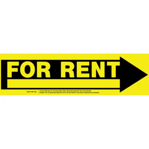 Hillman English Yellow For Rent Sign 6 in. H X 24 in. W (Pack of 6)