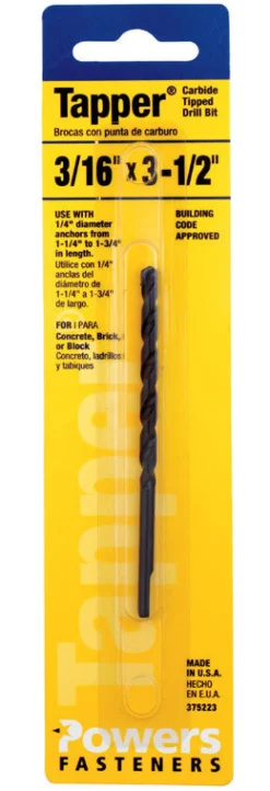 HILLMAN Tapper 3/16 in. X 3-1/2 in. L Carbide Tipped Drill Bit Straight Shank 1 pc