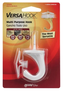Hillman White Ceramic/Zinc Large Versa Hook 35 lb. Drywall; 75 lb. Wood 1 pk (Pack of 5)