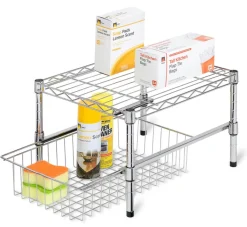 Honey Can Do SHF-04058 17.5" X 11.75" X 10.5" Chrome Adjustable Stackable Cabinet Shlef (Pack of 3)