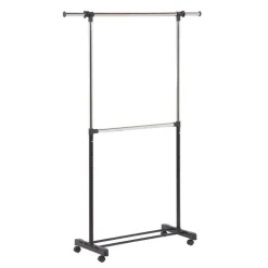Honey-Can-Do 73 in. H X 60 in. W X 17 in. L Chrome Double Bar Garment Rack