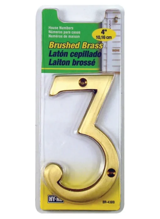 Hy-Ko 4 in. Brass Gold 3 Number Nail-On (Pack of 3)