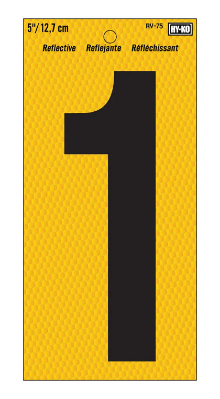 Hy-Ko 5 in. Reflective Vinyl Black 1 Number Self-Adhesive