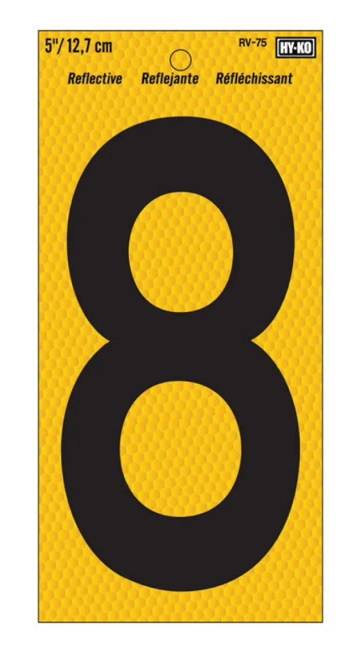 Hy-Ko 5 in. Reflective Vinyl Black 8 Number Self-Adhesive