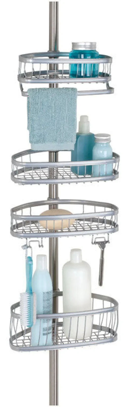 iDesign 23 in. H X 11 in. W X 7 in. L Satin Silver Tension Shower Caddy