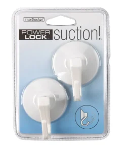 iDesign 2 in. L White Plastic Small and Medium Power Lock Suction! Hook 2 lb. cap. 2 pk