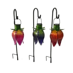 Infinity Glass/Iron Assorted 32.68 in. H Solar Hanging Flower Outdoor Garden Stake (Pack of 12)