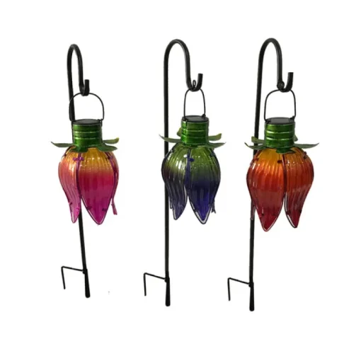 Infinity Glass/Iron Assorted 32.68 in. H Solar Hanging Flower Outdoor Garden Stake (Pack of 12)