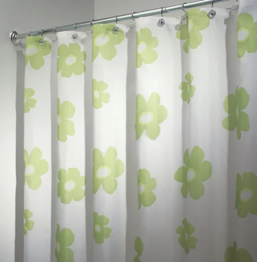 Interdesign Shower Curtain Poppy 72 " X 72 " 100 Percent Poly White Base With Green Poppies
