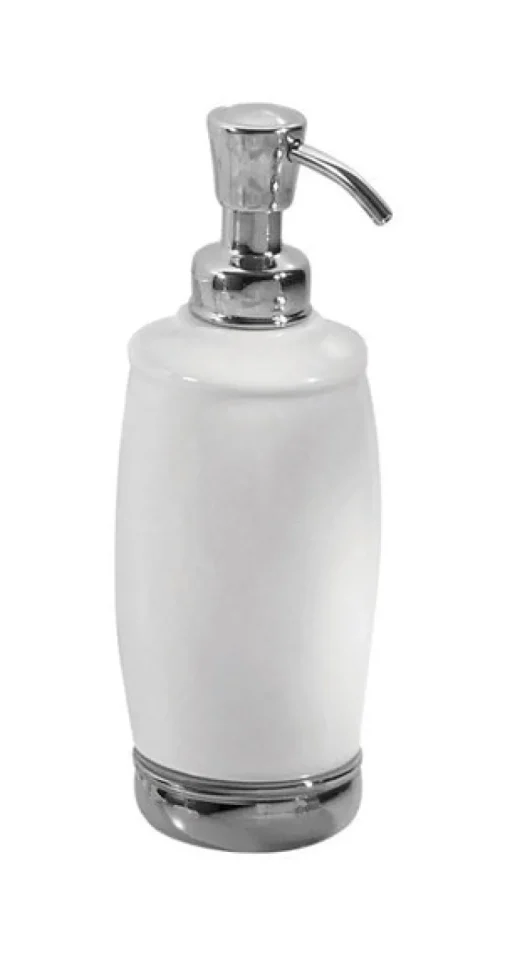 InterDesign York Chrome White Ceramic/Steel 12 oz. Capacity Soap Dispenser 8.25 H x 2.5 W in.