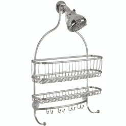 InterDesign York Lyra Jumbo 4 in. H x 15 in. W x 21 in. L Satin Nickel Silver Shower Caddy