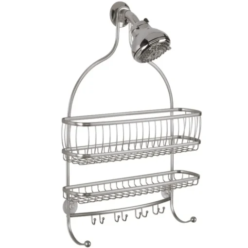 InterDesign York Lyra Jumbo 4 in. H x 15 in. W x 21 in. L Satin Nickel Silver Shower Caddy