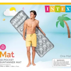 Intex Silver Vinyl Adult Inflatable 18-Pocket Suntanner Pool Floating Lounger 74 L x 28 W in.