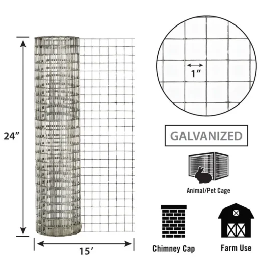 IronRidge 24 in. H X 15 ft. L Galvanized Steel Welded 1 in. X 1 in. in.