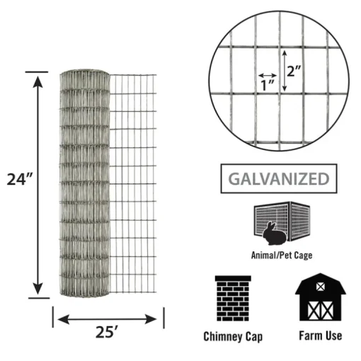 IronRidge 24 in. H X 25 ft. L Galvanized Steel Welded 1 in. X 1 in. in.