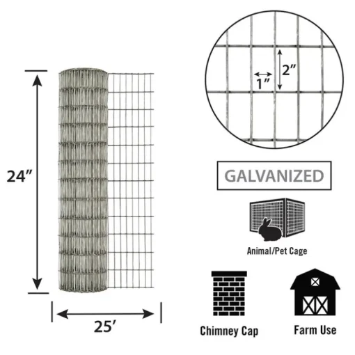 IronRidge 24 in. H X 25 ft. L Galvanized Steel Welded 1 in. X 1 in. in.