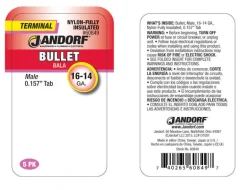 Jandorf 16-14 Ga. Insulated Wire Male Bullet Blue 5 pk