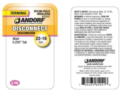 Jandorf 22-18 Ga. Insulated Wire Male Disconnect Red 5 pk