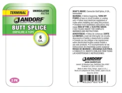 Jandorf 6 Ga. Uninsulated Wire Terminal Butt Splice Silver 2 pk