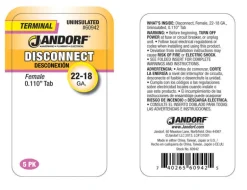 Jandorf 22-18 Ga. Uninsulated Wire Female Disconnect Silver 5 pk