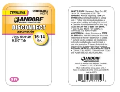 Jandorf 16-14 Ga. Uninsulated Wire Terminal Disconnect Silver 5 pk