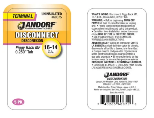 Jandorf 16-14 Ga. Uninsulated Wire Terminal Disconnect Silver 5 pk