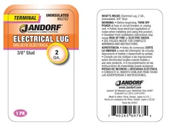 Jandorf 2 Ga. Uninsulated Wire Electrical Lug Silver 1 pk