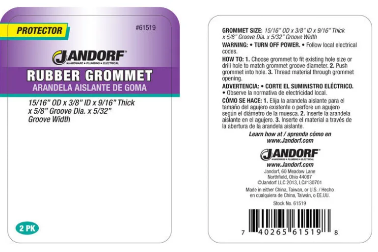 Jandorf 15/16 in. D X 1 in. L Rubber Grommet 2 pk