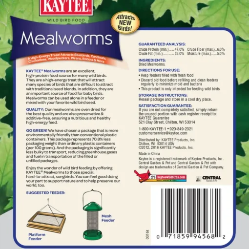 Kaytee Woodpecker Wild Bird Food Dried Mealworm 7 oz. (Pack of 6)