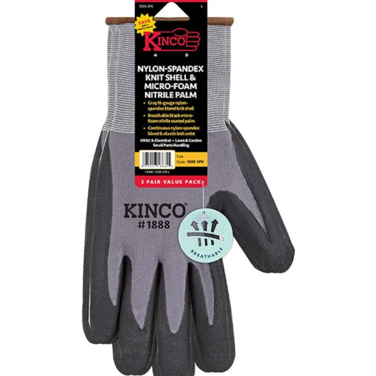 Kinco Men's Indoor/Outdoor Palm Gloves Gray L 3 pair