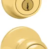 Kwikset Polo Polished Brass Deadbolt and Entry Door Knob 1-3/4 in.