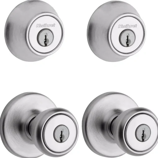 Kwikset Tylo Satin Chrome Deadbolt and Entry Door Knob 1-3/4 in.