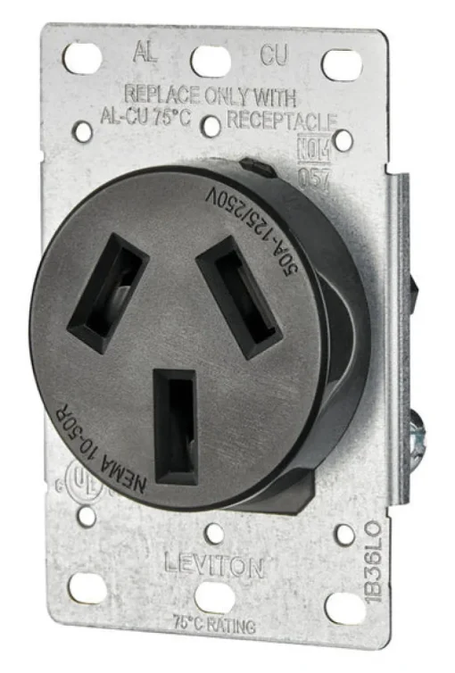 Leviton 50 amps 125/250 V Duplex Black Outlet 10-50R 1 pk