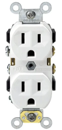 Leviton 15A 125V NEMA 5-15R 14 to 10 ga. White Thermoplastic Outlet 4.06 H x 1.35 W x 1.08 D in.