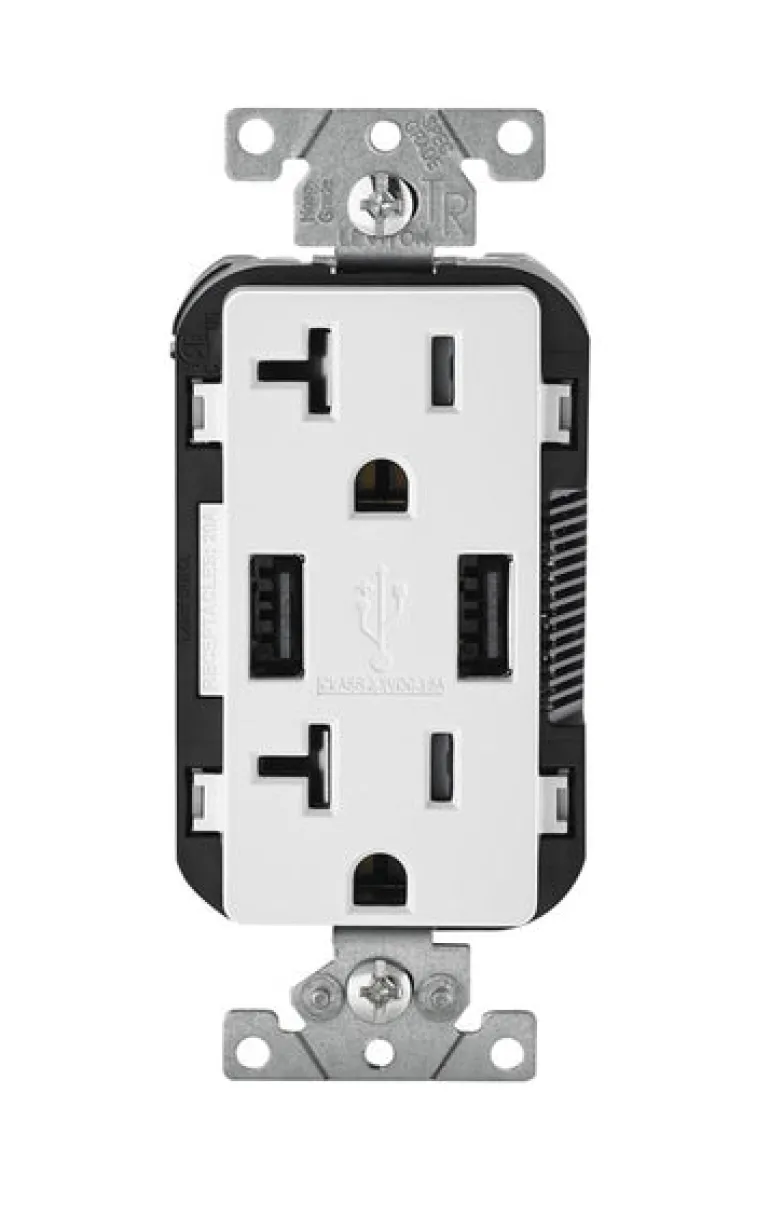 Leviton Decora 20 amps 125 V Duplex White Outlet and USB Charger 5-20R 1 pk
