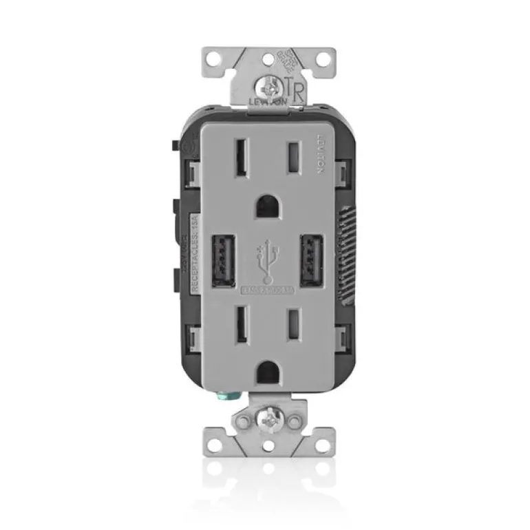 Leviton Decora 15 amps 125 V Gray Outlet and USB Charger 5-15R 1 pk