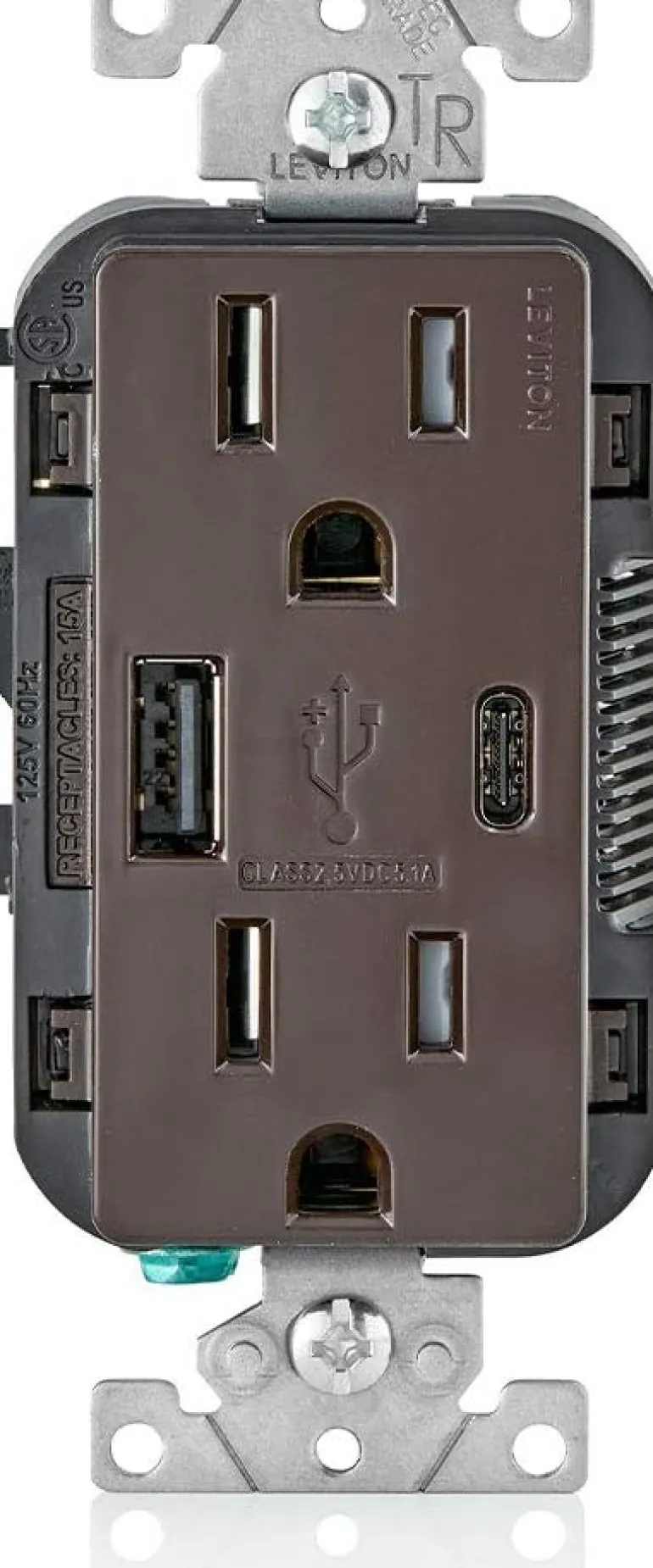 Leviton Decora 15 amps 125 V Type A/C Duplex Brown Outlet and USB Charger 5-15R 1 pk