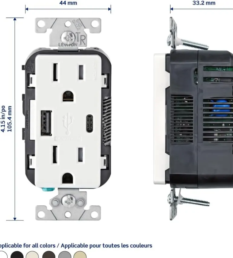 Leviton Decora 15 amps 125 V Type A/C Duplex Brown Outlet and USB Charger 5-15R 1 pk