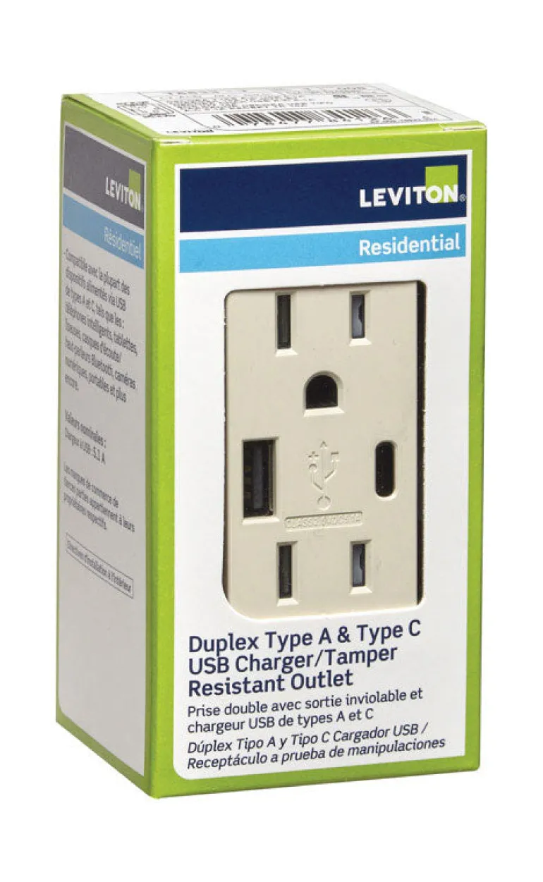 Leviton Decora 15 amps 125 V Type A/C Duplex Light Almond Outlet and USB Charger 5-15R 1 pk